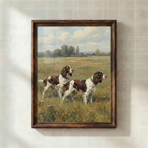 English Springer Spaniel Pair Vintage Art Print Digital Download, Country Landscape Dog Wall Art, Antique Style Art, Printable Dog Portrait - Etsy