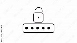 Enter password unlock icons animation on white background, enter right password unlock animation.