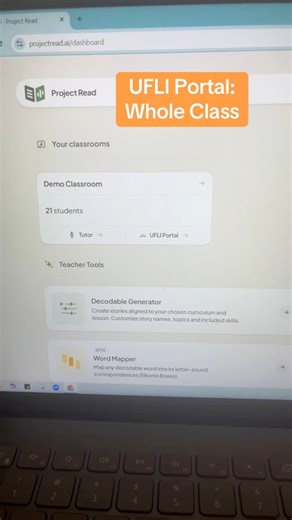 Last week we walked you through how to set up the UFLI Portal! ✅ This week, we’re showing you why it’s a game-changer with a full demo class! 🧡 Instant small group plans 🧡 Targeted activities based on your student data 🧡 All in just minutesAnd don’t forget the portal is FREE until the end of September. After that, it’s just $3.50 per student for the whole year. #ScienceOfReading #LiteracyInstruction #ProjectReadAI #UFLI #ReadingTeachers | Project Read AI