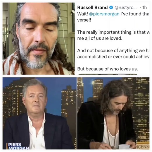 Russell Brand here epitomising the term ‘After the Lord Mayor’s Show’ as he finally locates his Bible verse two days after crashing out live and spectacularly on Piers Morgan Uncensored It’s a sad day for self dignity in the Brand household