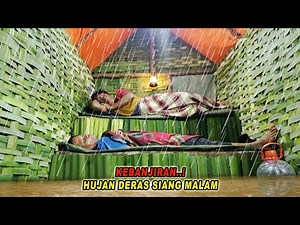 hit by heavy rain, flooded, spent the night in the river under the hill, slept soundly until morning