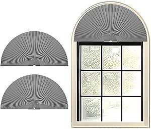 2pcs Arch Window Shade Half Circle Pleated Blinds Half Moon Fabric Window Covering Semi Circle Window Treatments Adhesive Light Filtering Cellular Shades No Drill Arch Windows Blinds