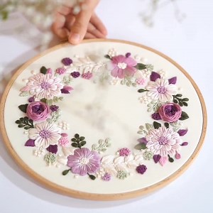 Purple Floral Wreath Embroidery Pattern: Beginner DIY (PDF Pattern   Video Tutorial) - Etsy