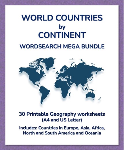 Countries by Continent Mega Bundle Word Search – 30 Geography Puzzles (PDF) | KS2 Printable Worksheets - Etsy UK