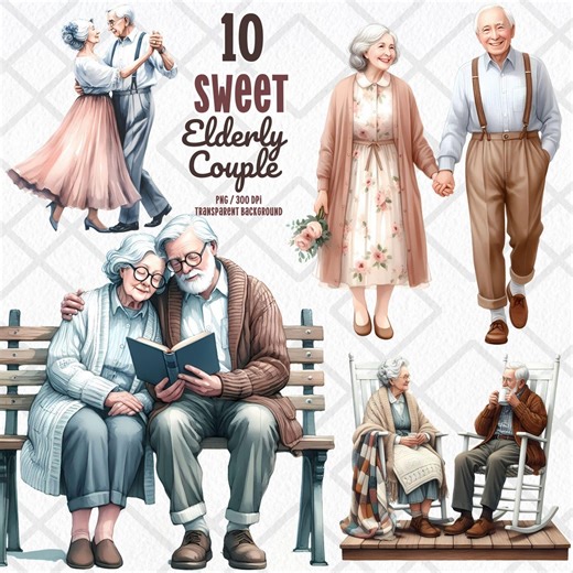 Elegant Elderly Couple Clipart PNG, Vintage Grandparents Senior Couple Digital Art, Cute Old Couple, Retro Anniversary Clipart, Sublimation - Etsy