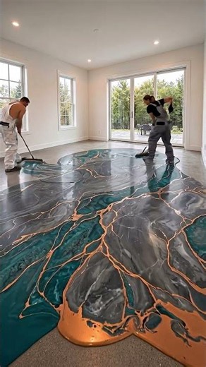 Client wanted a $26,000 Deep Teal & Copper bedroom... 🤯👑 #epoxyfloor #satisfying