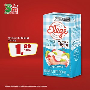 12K views · 241 reactions | 籠 Só R$1,89? Sim! A superoferta de Creme de Leite Elegê chegou para deixar suas receitas deliciosas!  ⏳ Só até 09/01/2024 ou enquanto durarem os estoques. Corre pro Supermarket mais perto de você e aproveite! #Supermarket #Superofertas #Cremedeleite | Rede Supermarket | Facebook