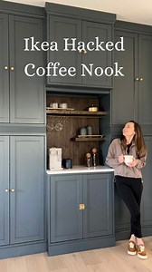 Annie | DIY & Design on Instagram: "This IKEA hacked coffee nook is one of my favorite IKEA hacks to date… I know I have a lot of favorites, but this is top 3 for sure! Cabinet Color - Coffee Nook from the Magnolia Paint Collection #coffeenook #ikeahacks #kitchenstorage"