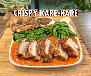 1.3M views · 9.5K reactions | This is how to cook Crispy Kare-kare, Pinoy Yummy Style Hope you enjoyed this video  Ingredients: 1 kilo pork belly liempo 1 bulb garlic 1 onion 3 pcs bay leaves 1 tsp Whole black peppercorn 1/4 cup soy sauce 4 cups water Salt to taste Sauce: 4 cloves garlic 1 onion Mama Sita’s Kare kare mix 5 cups water 3 to 5 tbsp Lily’s Classic Peanut butter Pechay or bokchoy Fried eggplant String beans Bagoong alamang | Pinoy Yummy | Facebook