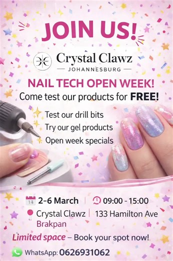 Join Our Free Nail Tech Open Week at Crystal Clawz Johannesburg