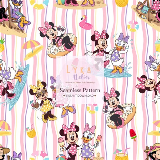 Pink Stripe Cartoon Mouse Seamless Pattern, Summer Pool Friends, Kids Digital Paper (digital Download) - Etsy