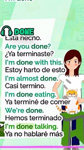 Done" en inglés es el participio pasado de "do" (hacer) y se usa para indicar que algo está terminado, acabado o hecho, funcionando como adjetivo o parte de tiempos verbales perfectos, aunque también significa "¡trato hecho!" o "¡bien hecho!" y puede expresar hastío ("I'm done with you") o que algo está cocido ("well done"). Se utiliza en frases como "The work is done" (el trabajo está hecho) o en respuestas cortas como "Done!" (¡Hecho!). | Miss Heidy English