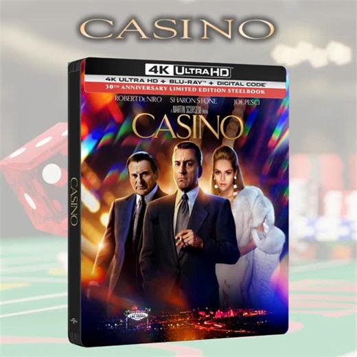 Studio Distribution Services (SDS) on Instagram: "Celebrate the 30th anniversary of Casino with a 4K Ultra HD SteelBook!⁠ ⁠ ⁠ This star-studded, epic crime film takes a look at how blind ambition, white-hot passion and 24-karat greed toppled an empire. Las Vegas, 1973, is the setting for this fact-based story about the mob's multimillion-dollar casino operation, where fortunes and lives were made and lost with a roll of the dice. Make your own bet and bring it home today!"