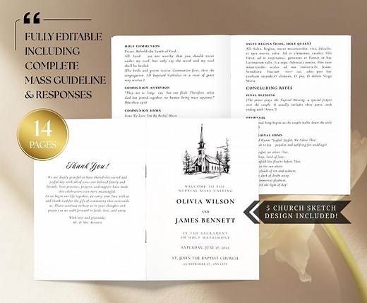 Editable Catholic Church Wedding Program, Catholic Mass Wedding Ceremony Booklet, Printable Wedding Program Template, Church Wedding Guide - Etsy