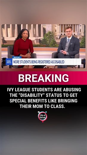 OMG. Ivy League students are abusing the “disability” status to get special benefits like bringing their mom to class. More than 20% of undergraduate students at Brown & Harvard, and 38% at Stanford, claim to have a "disability." This status allows students: -Exemptions from being called on by professors due to social anxiety -Bring their mom to class -Extend time on exams -Access "distraction-free" environments -Use otherwise-prohibited technology I can’t believe this is real | Libs of Tik Tok