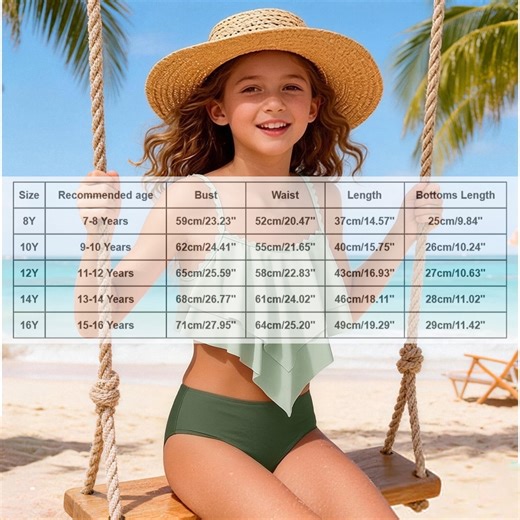 Girls Two Piece Swimsuits Bathing Suit Tiered Ruffled Mint Green Bikini Set Swimwear Girl Bathing Suit 15-16 Years