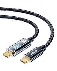 SUPERV USB C to USB C Cable 1 FT, 100W Fast Charging USB C Cable with LED Display,Nylon Braided Type C to Type C for iPhone 16 15 Pro Plus Pro Max, MacBook, iPad, Galaxy S25/S24/S23 (Black)