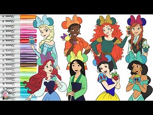 Disney Princess Coloring Book Compilation Merida Ariel Elsa Anna Tiana Mulan Jasmine Snow White