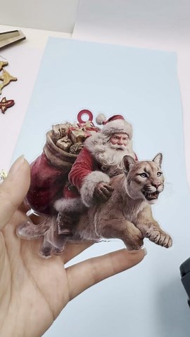 Funny Lion Christmas Tree Ornaments, Cute Santa Claus Riding Lion Ornament, Car Hanging Decoration Xmas Gifts for Girls Women Kids Safari Animal Lovers Grandkids, Stocking 3.5in 2D Flat