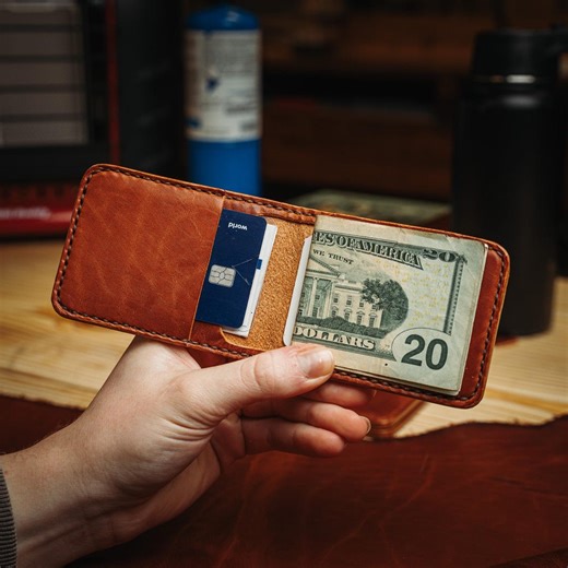 USA Made Leather Bi Fold Wallet - Handmade From Full Grain Horween Leather - Etsy