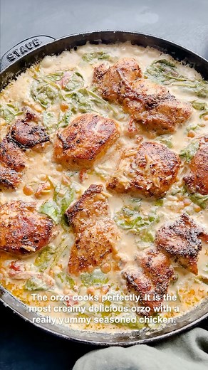 Tieghan Gerard on Instagram: "One Skillet Creamy Sun-Dried Tomato Chicken and Orzo. A tried and true classic at this point. I make this recipe on repeat in the winter, but especially in December. It is my ideal holiday dinner. It’s the spicy Italian chicken mixed into that creamy orzo. Cooking everything together creates the most flavorful, easy dinner. I always make a salad and garlic bread on the side when entertaining. Everyone LOVES this dish. 2 tablespoons extra virgin olive oil 1 pound bon
