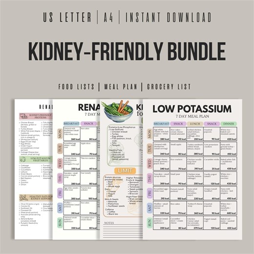 Kidney Friendly Bundle, Low Potassium Meal Plan, Kidney Diet Chart, Renal Diet Meal Plan, Kidney Food List, Renal Grocery List - Etsy