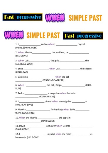 Past progressive simple past when worksheet