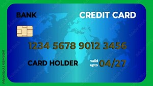 credit card Animation on green screen with number and card chip.