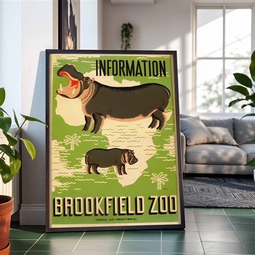Brookfield Zoo Poster: Vintage Hippo Travel Art Print - Etsy UK