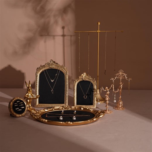 Gold Jewelry Display Set Vintage Necklace Stand Earring Holder Pendant Organizer for Photograph Jewelry Prop Tray Ring Dish Store Display - Etsy