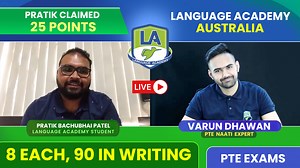 𝗔𝗻𝗼𝘁𝗵𝗲𝗿 𝟮𝟱 𝗣𝗼𝗶𝗻𝘁𝘀 𝘄𝗶𝘁𝗵 𝟴 𝗘𝗮𝗰𝗵 𝗶𝗻 𝗣𝗧𝗘 𝗳𝗿𝗼𝗺 𝗟𝗔 𝗟𝗮𝗻𝗴𝘂𝗮𝗴𝗲 𝗔𝗰𝗮𝗱𝗲𝗺𝘆💯✅ 𝗖𝗼𝗻𝗴𝗿𝗮𝘁𝘂𝗹𝗮𝘁𝗶𝗼𝗻𝘀 to 𝗣𝗿𝗮𝘁𝗶𝗸 for claiming 𝟮𝟱 𝗣𝗼𝗶𝗻𝘁𝘀 towards his 𝗣𝗲𝗿𝗺𝗮𝗻𝗲𝗻𝘁 𝗥𝗲𝘀𝗶𝗱𝗲𝗻𝗰𝘆.💯🤩 After clearing his 𝗡𝗔𝗔𝗧𝗜 𝗖𝗖𝗟 𝗘𝘅𝗮𝗺 in 𝗩𝗲𝗿𝘆 𝗙𝗶𝗿𝘀𝘁 𝗔𝘁𝘁𝗲𝗺𝗽𝘁, 𝗣𝗿𝗮𝘁𝗶𝗸 has now smashed his 𝗣𝗧𝗘 𝗘𝘅𝗮𝗺 with 𝟴 𝗘𝗮𝗰𝗵 and 𝟵𝟬 in 𝗪𝗿𝗶𝘁𝗶𝗻𝗴 and claimed 𝟮𝟱 𝗣𝗼𝗶𝗻𝘁𝘀 towards his 𝗣𝗲𝗿𝗺𝗮𝗻𝗲𝗻𝘁 𝗥𝗲𝘀𝗶𝗱𝗲�