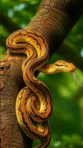 A Silent Jungle Hunter | Yellow Python on Ancient Tree Branch 🐍🌿 | Cinematic 4K Nature