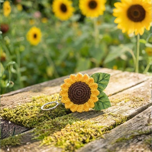 Crochet Sunflower Keychain | Handmade Acrylic Yarn Bag Charm - Etsy
