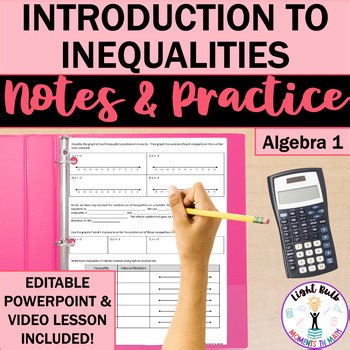 Writing and Graphing Inequalities Guided Notes, Practice Worksheet, Video Lesson