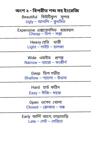 Basic English Opposite Words with Bengali Meaning | Learn English Fast (Part 2)