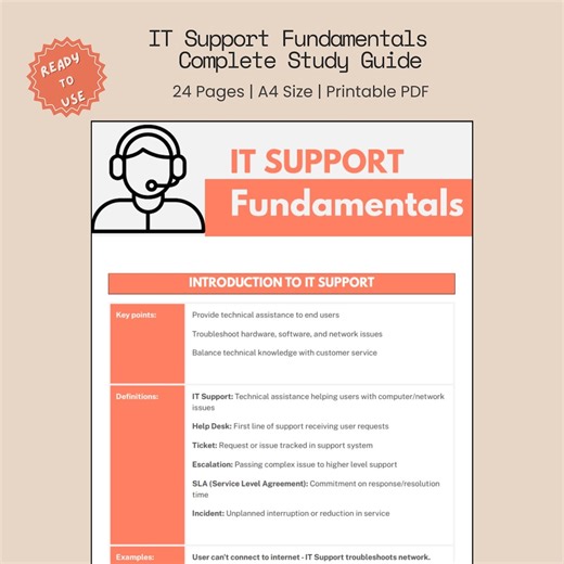 IT Support Fundamentals Cheat Sheet - Complete Guide for Help Desk and IT Support Professionals, Technical Interview and Exams Preparation - Etsy Canada
