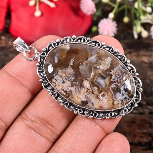Handcrafted Stick Agate Pendant | Sterling Silver Artisan Necklace | Unique Gemstone Jewelry for Gift - Etsy