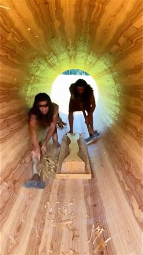 Carving a Secret Bedroom Inside a Fallen Log 🪵🪓#shorts #asmr #diy #treehouse