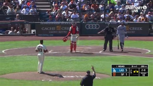 Dodgers now lead 6-1! Thanks to a balk by Giants reliever Joel Peguero that brought in a run — and we'll take it! VIA: SNLA | Dodgers Nation