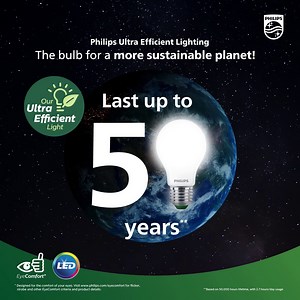 Say goodbye to wasted energy and hello to cutting-edge technology that lasts up to 50 years** - that's more than 3.5 times longer than standard LEDs! With one-third energy consumption it's the eco-friendly choice for a brighter, greener future. #PhilipsLighting #PhilipsLED #UltraEfficient **Based on 50,000 hours lifetime, 2.7 hours/day usage. | Philips lighting