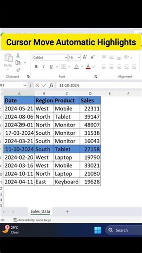 Excel Auto Row Highlight 😲 Cursor Magic Trick! Telugu 2026 #shorts #excel