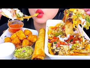 ASMR CHEESY NACHOS & FRIED BURRITO TACO TIME Eating Show | MUKBANG | ASMR Phan