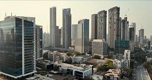 Aerial view of high-rise buildings in the financial district of Mumbai, Maharashtra, India.