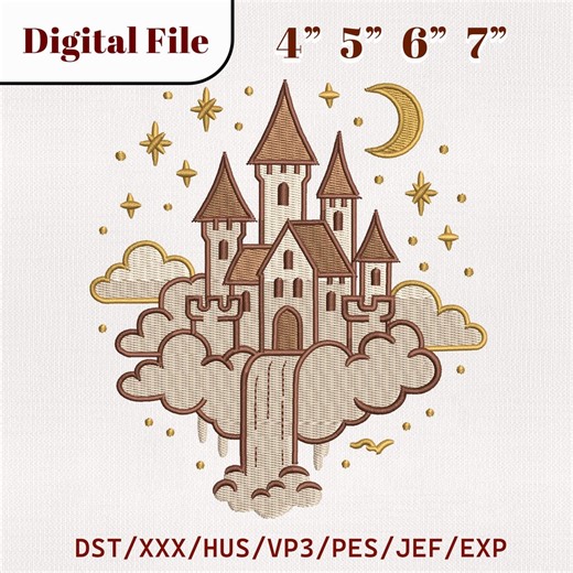 Cloud Castle Embroidery Design – Celestial Moon, Stars, Waterfall (digital Download) - Etsy UK