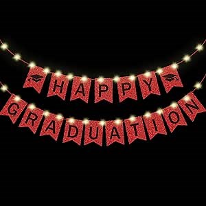 Graduation Red Glitter Banner with LED Light Class of 2024 Pre-strung Garland Graduation Hanging Bunting Banner Grad Red Glitter Sign for 2024 Graduation Party Decoration(Novelty Style)