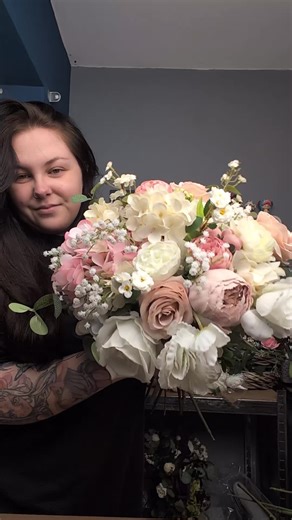 Watch me make this classic white and pink bridal bouquet! #ArtificialWeddingFlowers #weddingflorist #bridalbouquet #FauxFlowers #florist