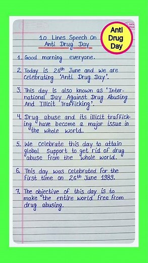 10 lines Speech For Anti Drug Day In English/International Day Against Drug Abusing/Anti Drug Day