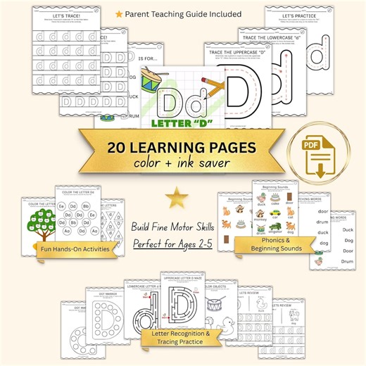 Letter D Worksheets for Preschool | Tracing Printable Ages 2–5 - Etsy UK