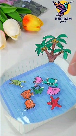 DIY real pond with paper carf| Make a fish stickers at home| Origami rivers #Hardam #youtubeshorts
