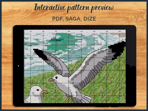 Seaside Landscape Cross Stitch Pattern, Coastal Scene With Birds, Scottish Cliffs Ocean View Xstitch Chart, PDF SAGA Download, 150x150 - Etsy